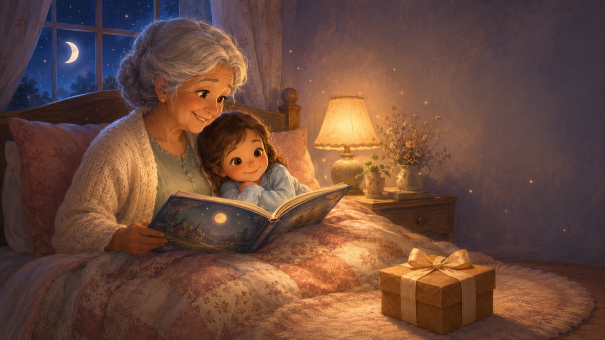 A grandparent reading a bedtime story to a small child — Once Upon America